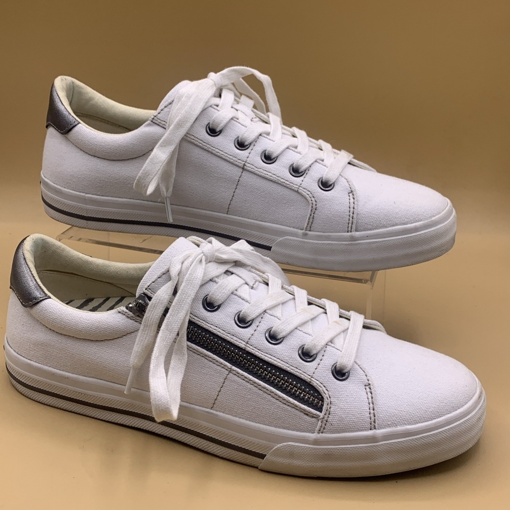 Taos Z-SOUL Shoes Women's White Canvas Lace Up Casual Arch Support - Size 10
